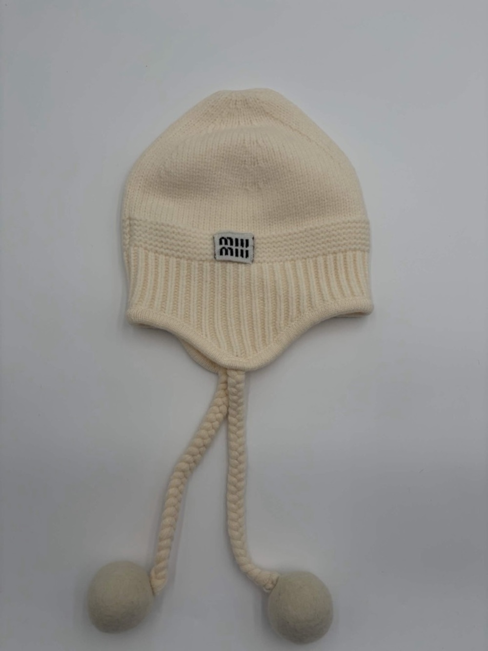 Miu Miu Cream Knit Earflap Beanie
